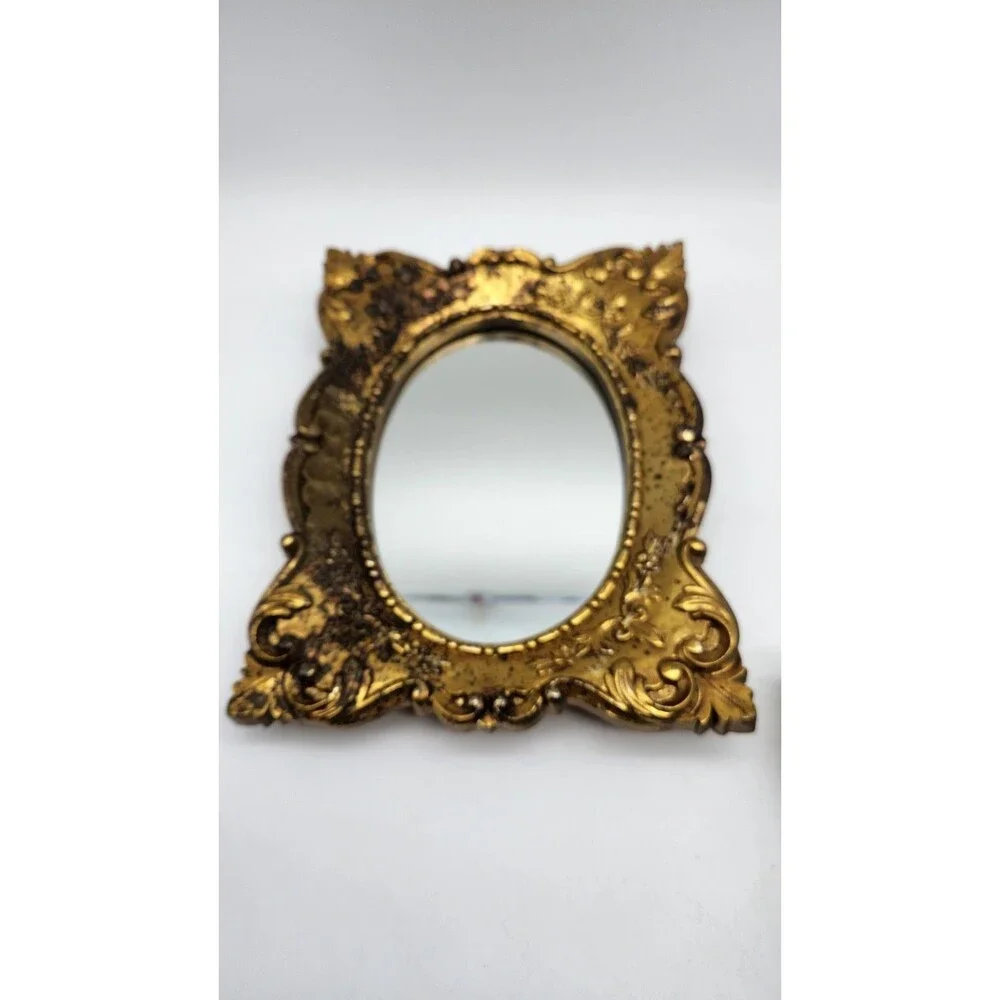 Vintage Set Italian Resin Frame Gilded Wall Mirrors Floral Motif 9"x 7" READ - Picture 4 of 12